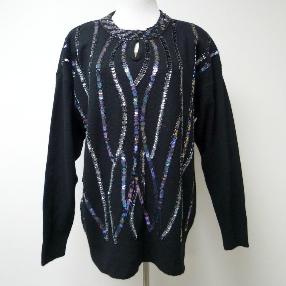 vintage 80s Priscilla hand  beaded wool sweater
